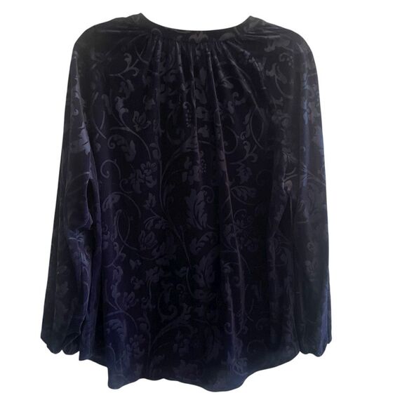 New Chico’s Midnight Blue Burnout Velvet Floral Top Blouse Women’s 2 Large 12 - Picture 5 of 5